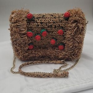 Strawberry Embellished Woven Bag